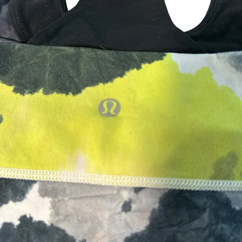 Lululemon Women’s Scoop Neck Racer Gray Yellow  Built In Bra Tank Top Size 4